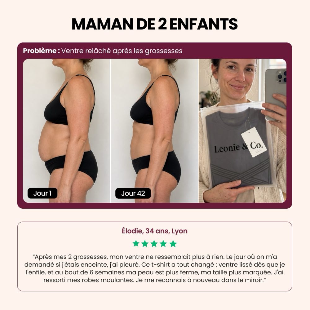 Avis d'Élodie, 34 ans, Lyon, maman de deux enfants, sur le T-shirt sculptant 3D