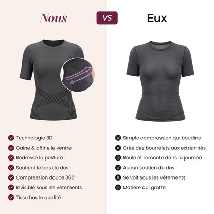 Le T-shirt sculptant 3D Leonie & Co comparé à un haut gainant ordinaire
