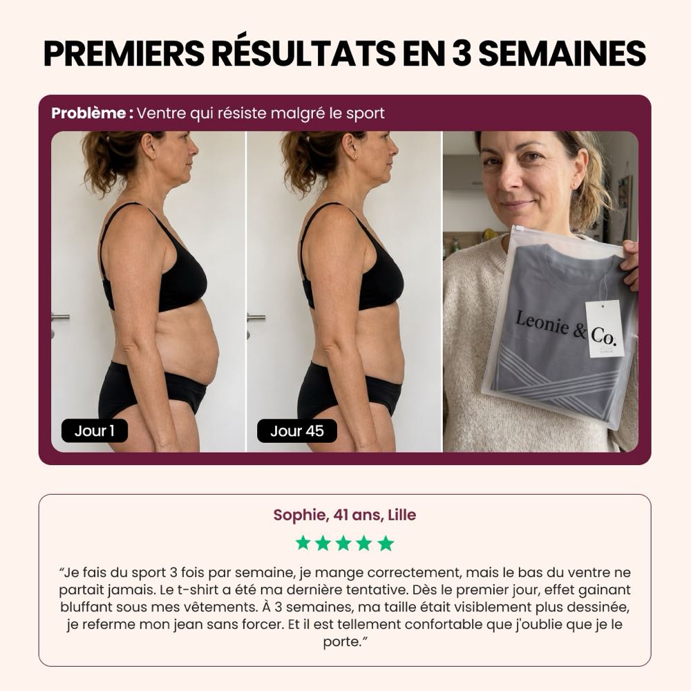Avis de Sophie, 41 ans, Lille, sur ses premières semaines avec le T-shirt sculptant 3D
