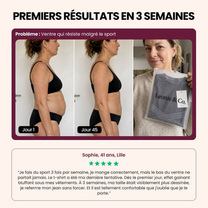 Avis de Sophie, 41 ans, Lille, sur ses premières semaines avec le T-shirt sculptant 3D