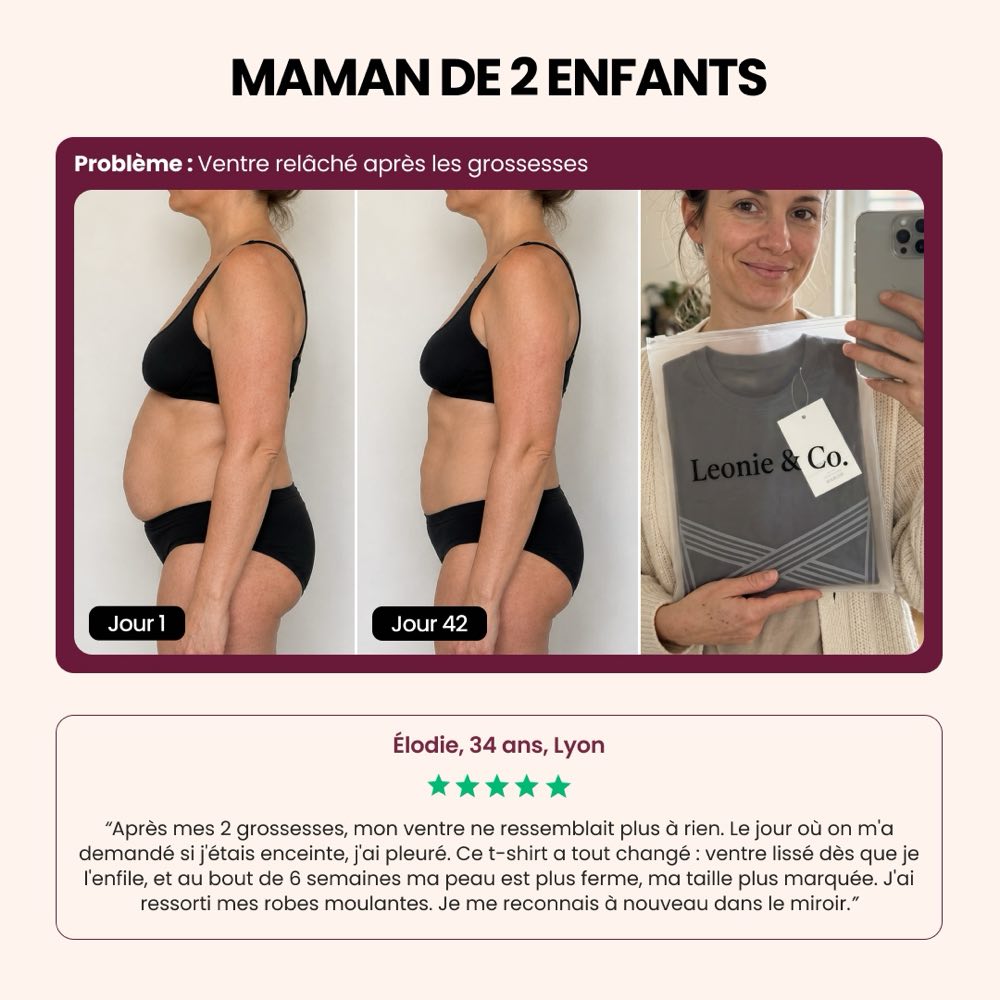 Avis d'Élodie, 34 ans, Lyon, maman de deux enfants, sur le T-shirt sculptant 3D