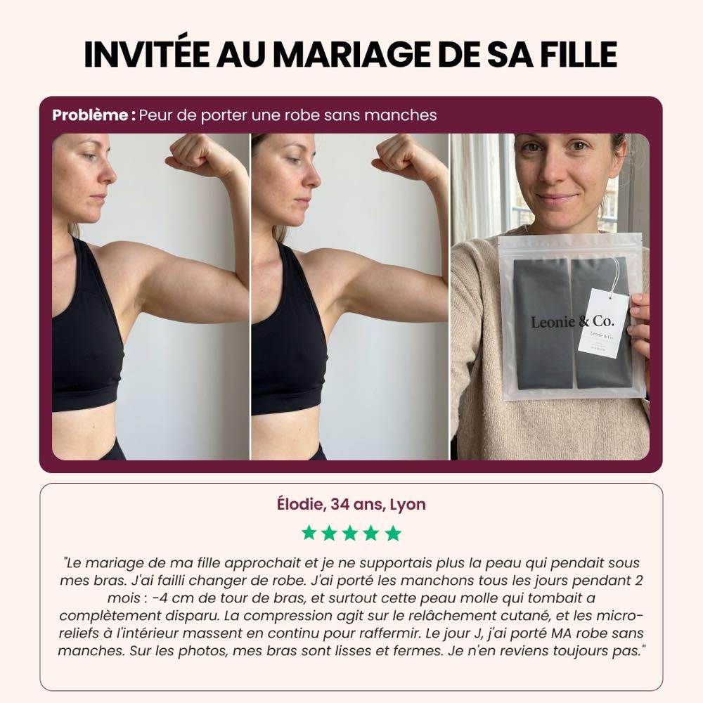 Avis d'Élodie, 34 ans, Lyon, sur les manchons sculptants 3D portés avant le mariage de sa fille