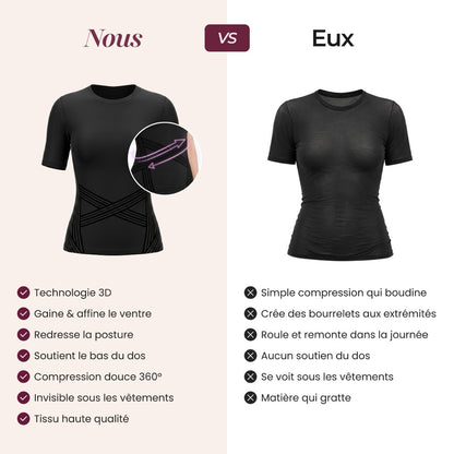 Le T-shirt sculptant 3D Leonie & Co comparé à un haut gainant ordinaire