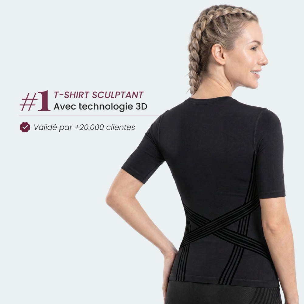 T-shirt sculptant 3D porté sous des vêtements du quotidien