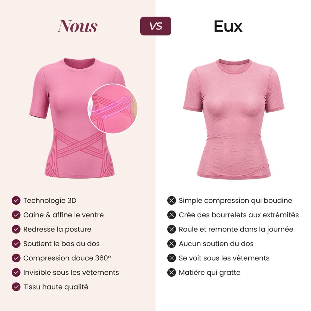Le T-shirt sculptant 3D Leonie & Co comparé à un haut gainant ordinaire