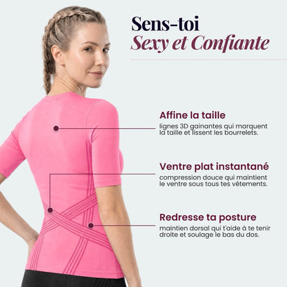Trois points du T-shirt sculptant 3D : taille, ventre et posture